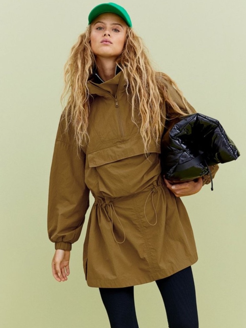 H&M Olive Anorak Pullover Jacket with Drawstring Waist Size XXL NWT